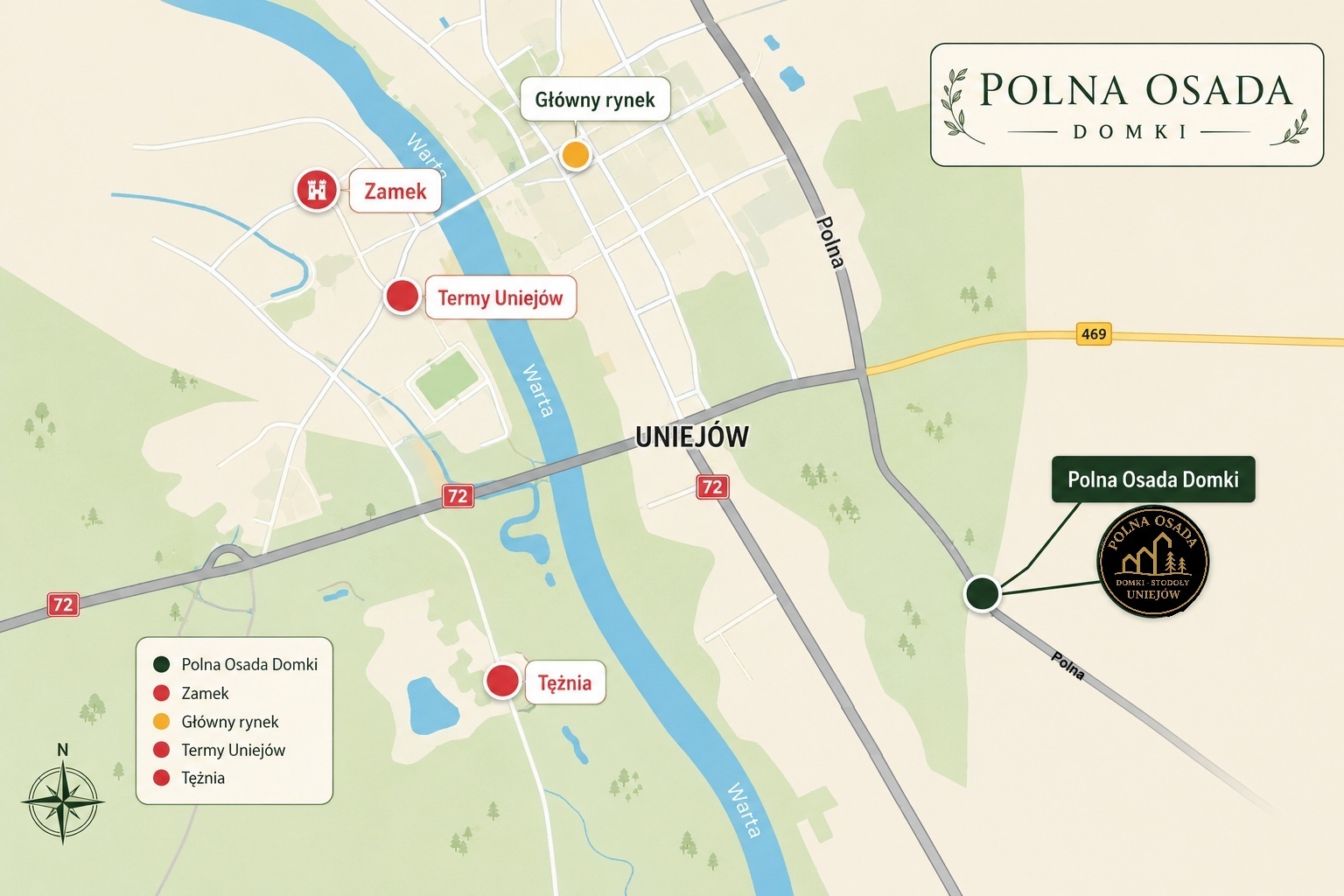 Mapa dojazdu do Polnej Osady w Uniejowie